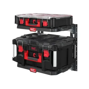 Milwaukee Packout Racking System Kit with wall-mounted E-Track rails and shelves