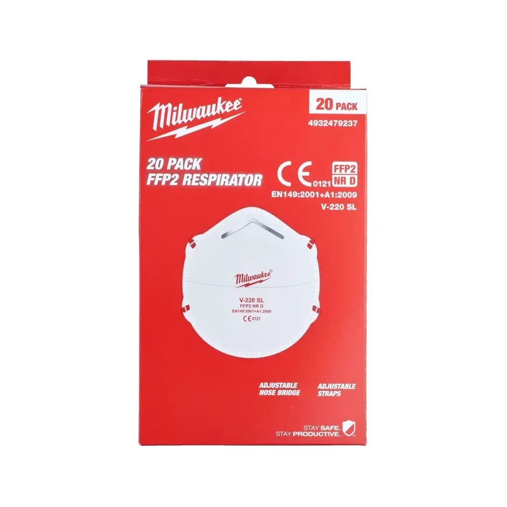 Milwaukee FFP2 Respirator Mask 20-pack white disposable respirators