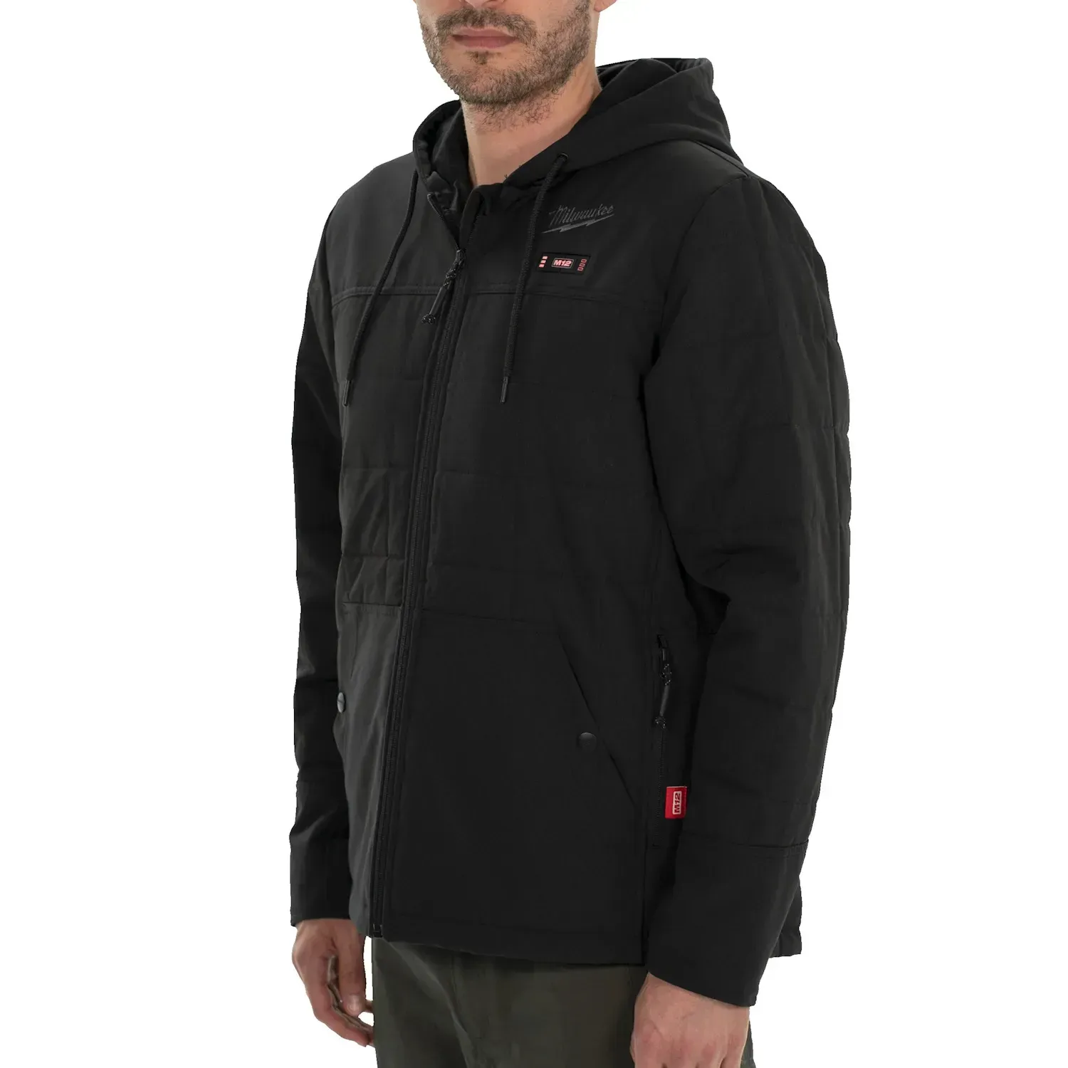 Milwaukee M12 heated puffer jacket black front view