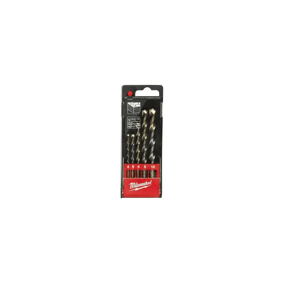 Milwaukee concrete drill bit set with 5 round shank bits for versatile applications.