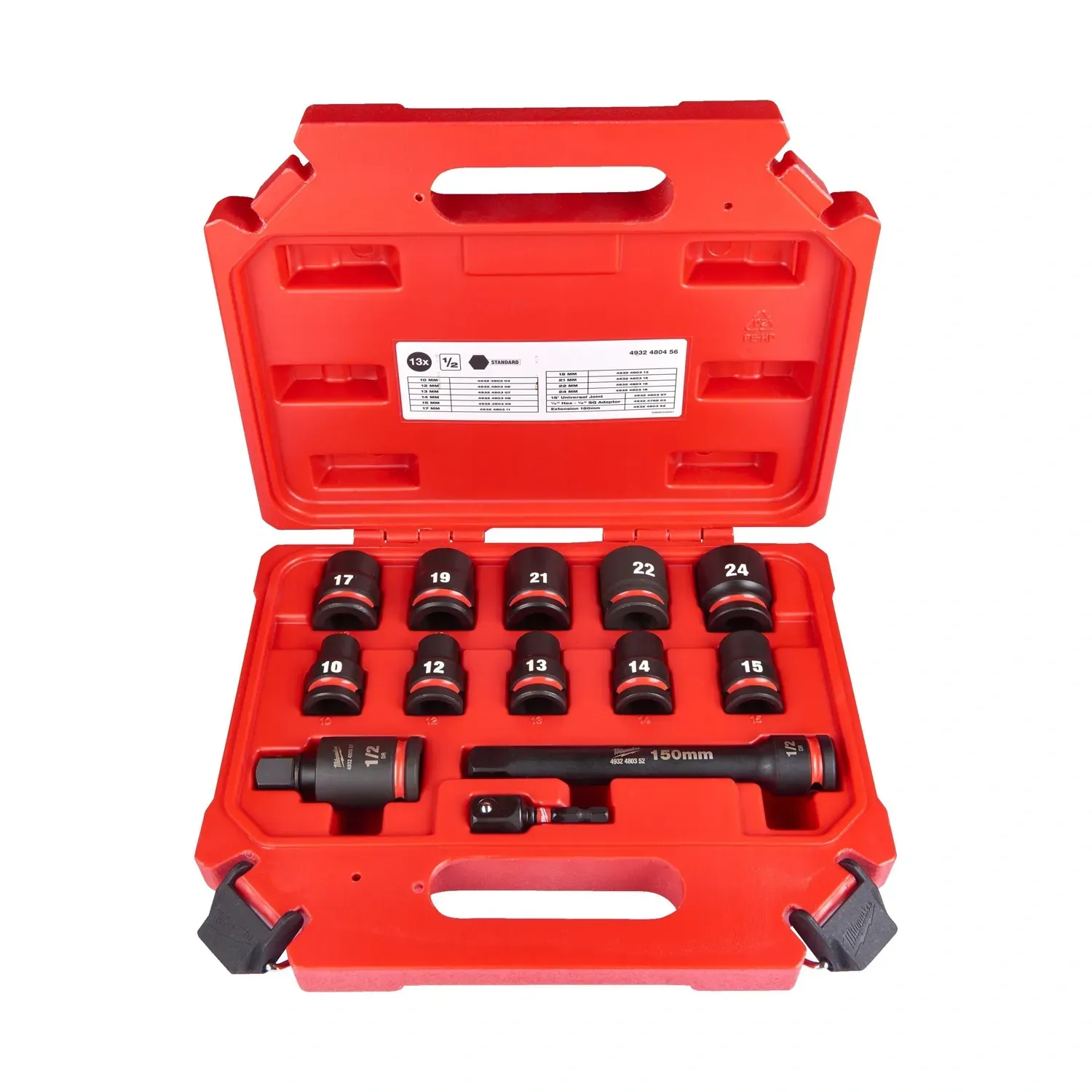 Milwaukee 13-piece 1/2 inch impact socket set metric sizes