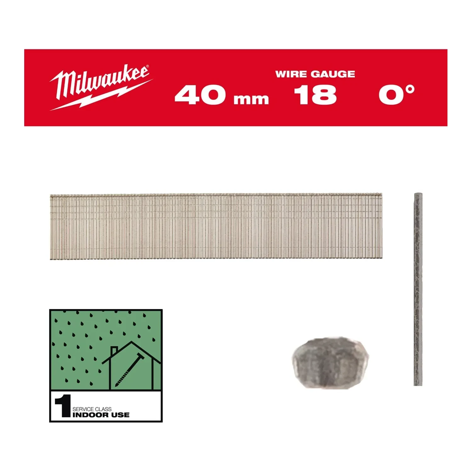 Milwaukee 18G Brad Nails 40mm Resin Coated Galvanised Thin Finish Head 5000pk