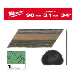 Milwaukee 90mm Ring Shank Bright D Head Framing Nails 34deg 2200 Pack