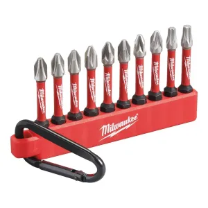 Milwaukee Shockwave Impact Duty Screwdriver Carabiner Bit Set Variety Pack For Screws Phillips, Pozidriv, Torx, PH2, PZ2, TX20 - TX25  (10 Pieces)