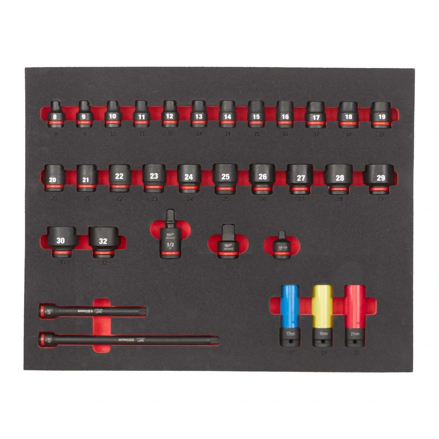 Milwaukee SHOCKWAVE 1/2 inch short socket set foam insert
