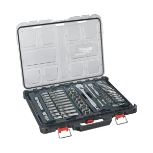 Milwaukee 63pc 1/4 and 1/2 Drive Ratchet and Socket Set Packout Slim Organiser