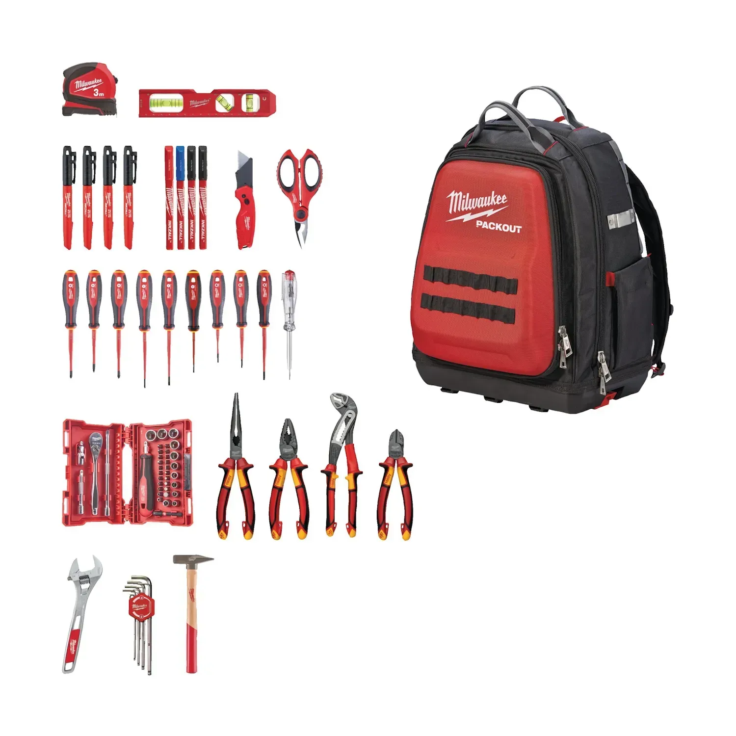 Milwaukee PACKOUT backpack electrician set 76 pieces
