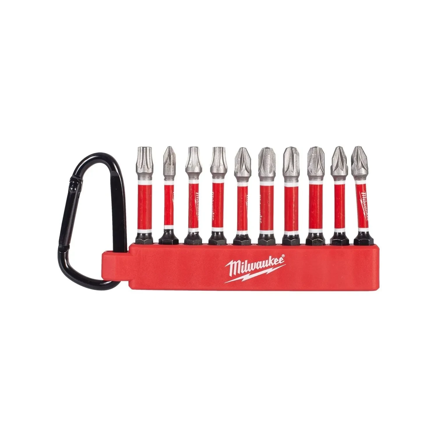 Milwaukee Shockwave Impact Duty 1/4in Hex 50mm Carabiner Screwdriver Bit Set 10pc