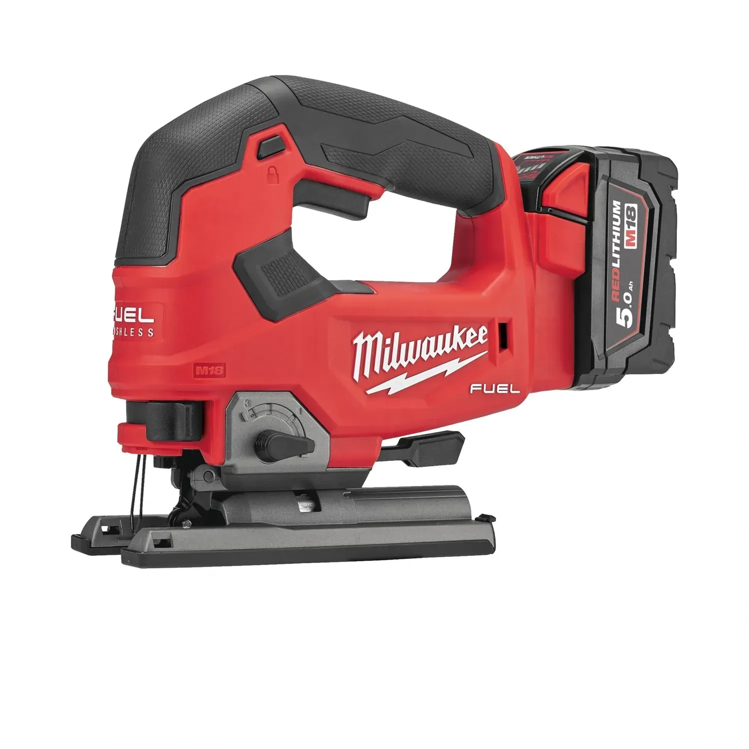 Milwaukee M18 FUEL top handle jigsaw kit with 2x 5.0Ah batteries and HD Box