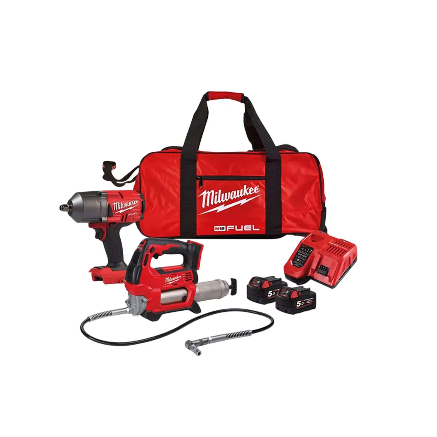 Milwaukee M18 FUEL Impact Wrench and Grease Gun Kit 5.0Ah - 4933472104