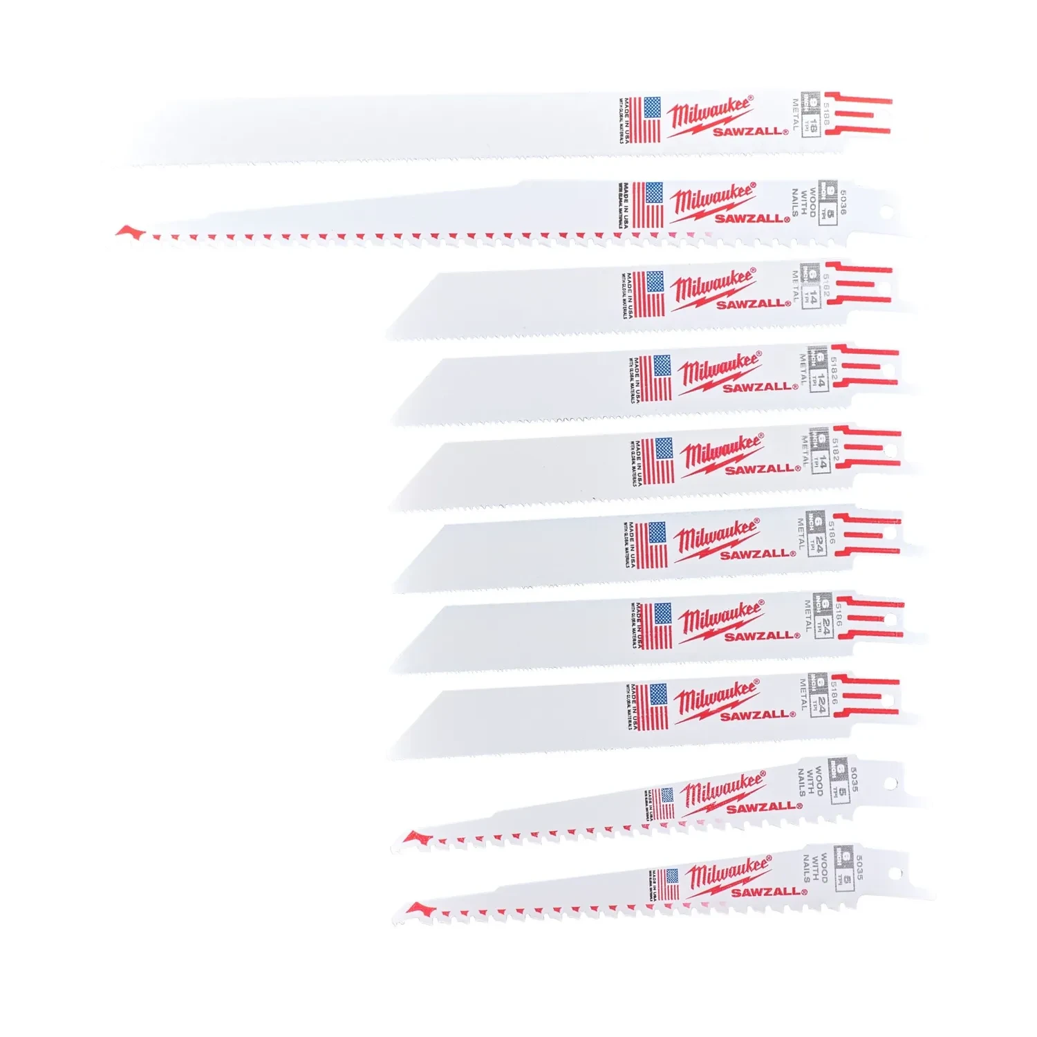 Milwaukee Sawzall Reciprocating Saw Blade Set 10pc Mixed 150mm 230mm