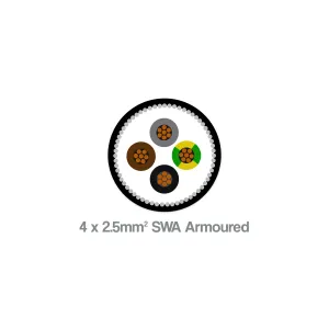 2.5mm² 4 core SWA armoured power cable XLPE LSZH black