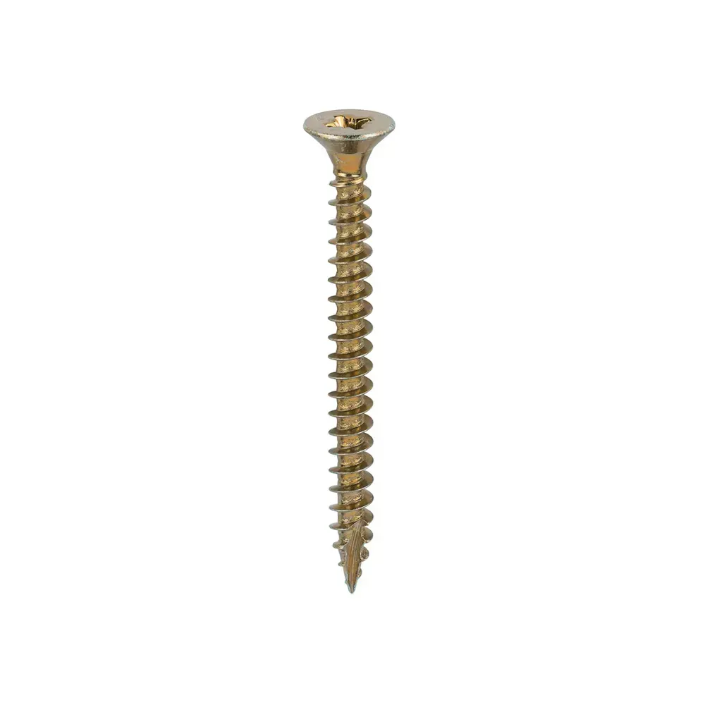Box of 200 yellow zinc screws with a durable double countersunk head.