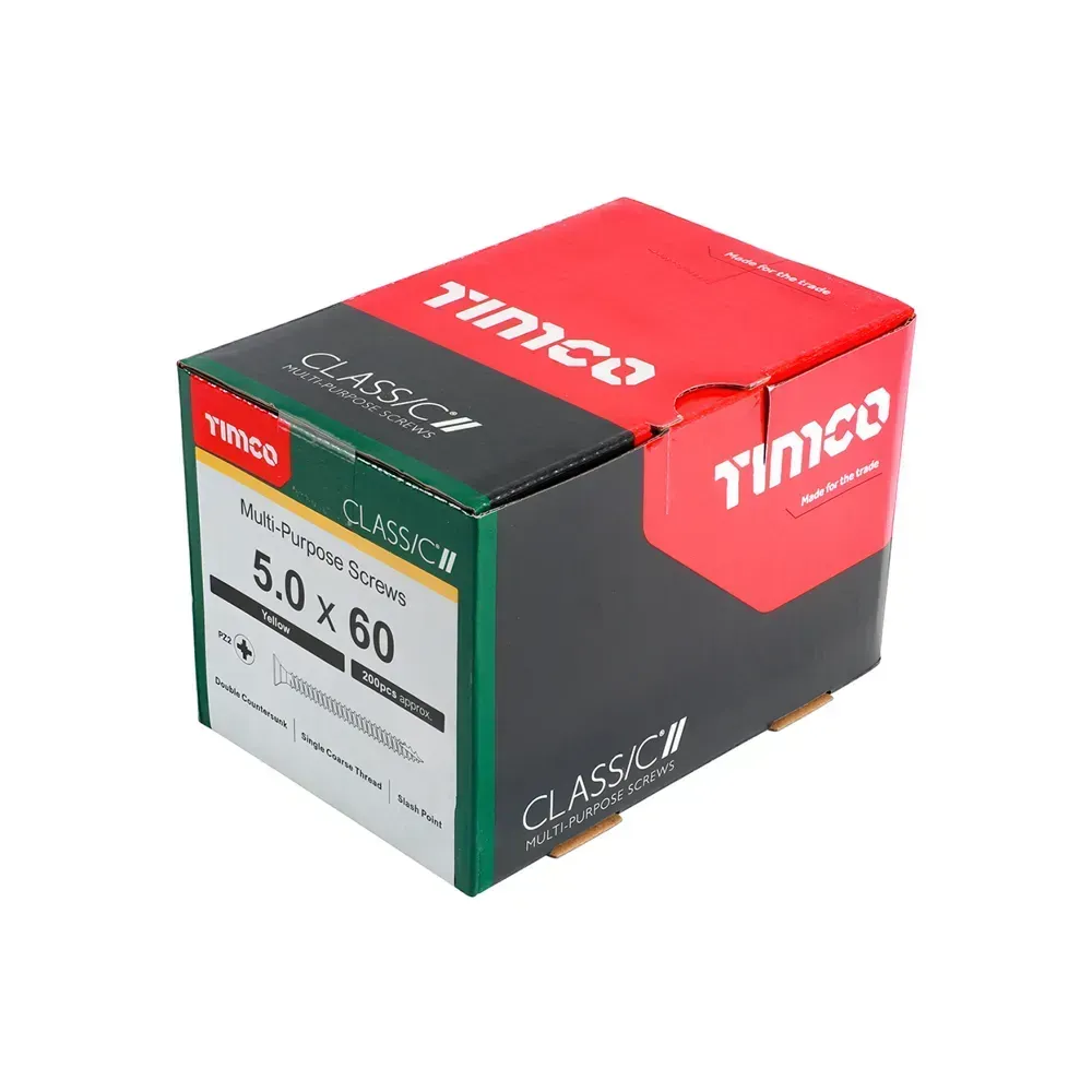 5.0 x 60mm yellow zinc double countersunk multi-purpose screw with PZ2 recess.