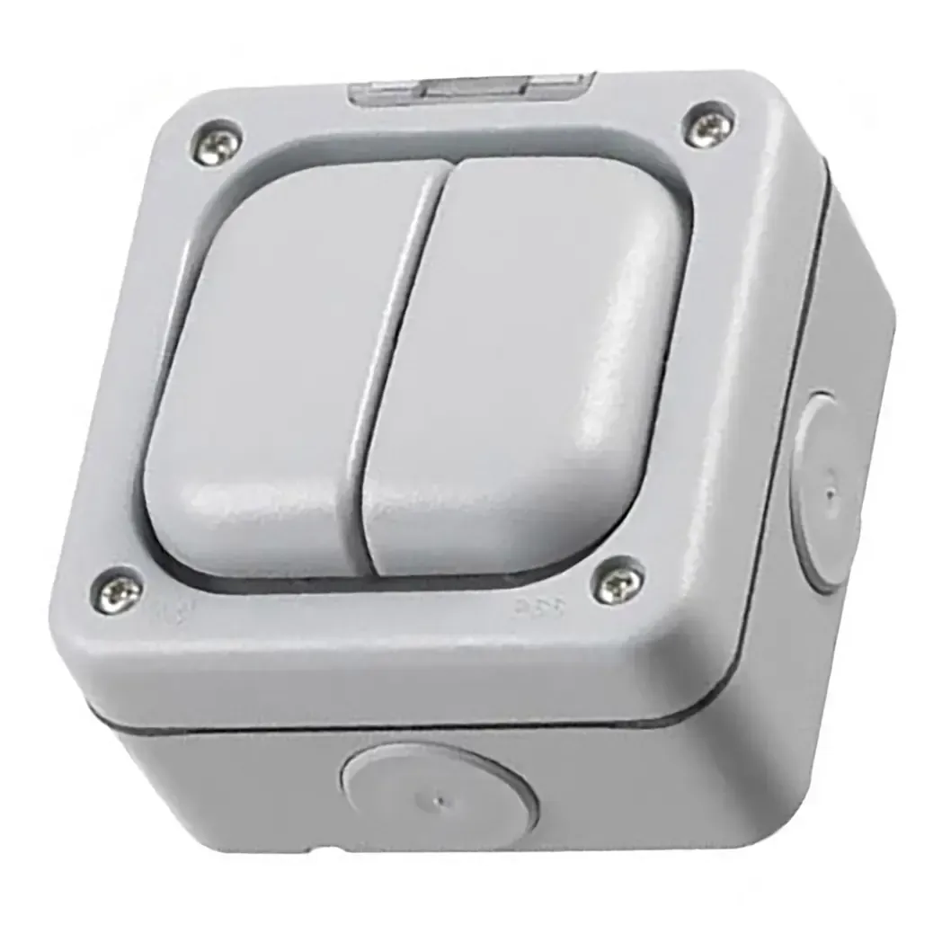 56402 - MK Waterproof Switch 2 Gang 1 Way 10A IP66 Grey 56402