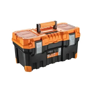 NEO Tools 22-inch tool box with internal tray and lid organizers