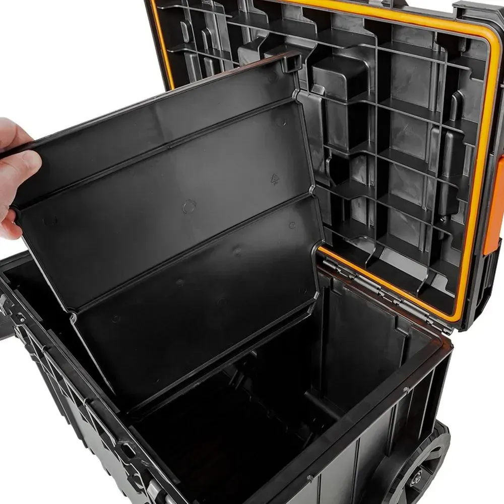 NEO Tools mobile tool box with partitions and secure gasket protection