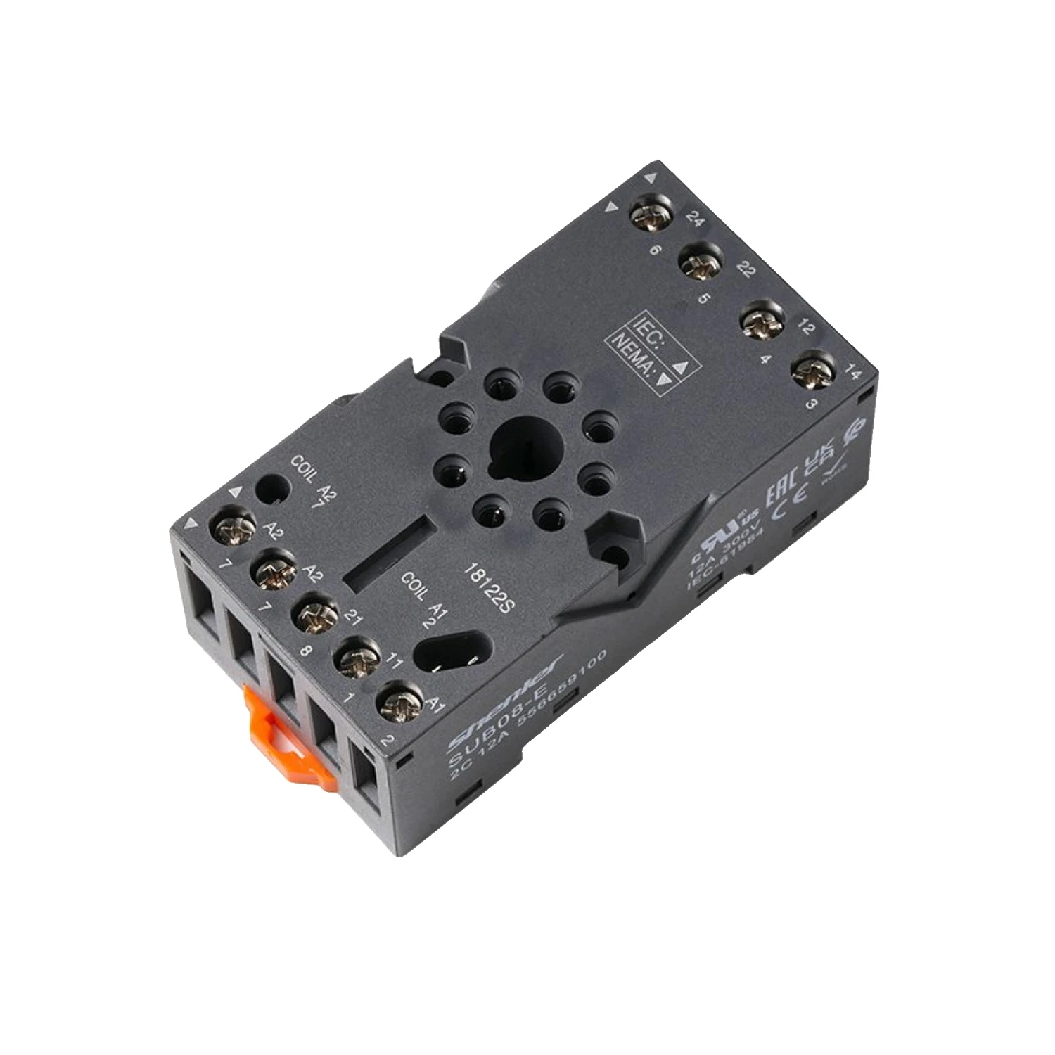 Relay Base 8 Pin DIN Rail Mounted SUB08E 300V 12A