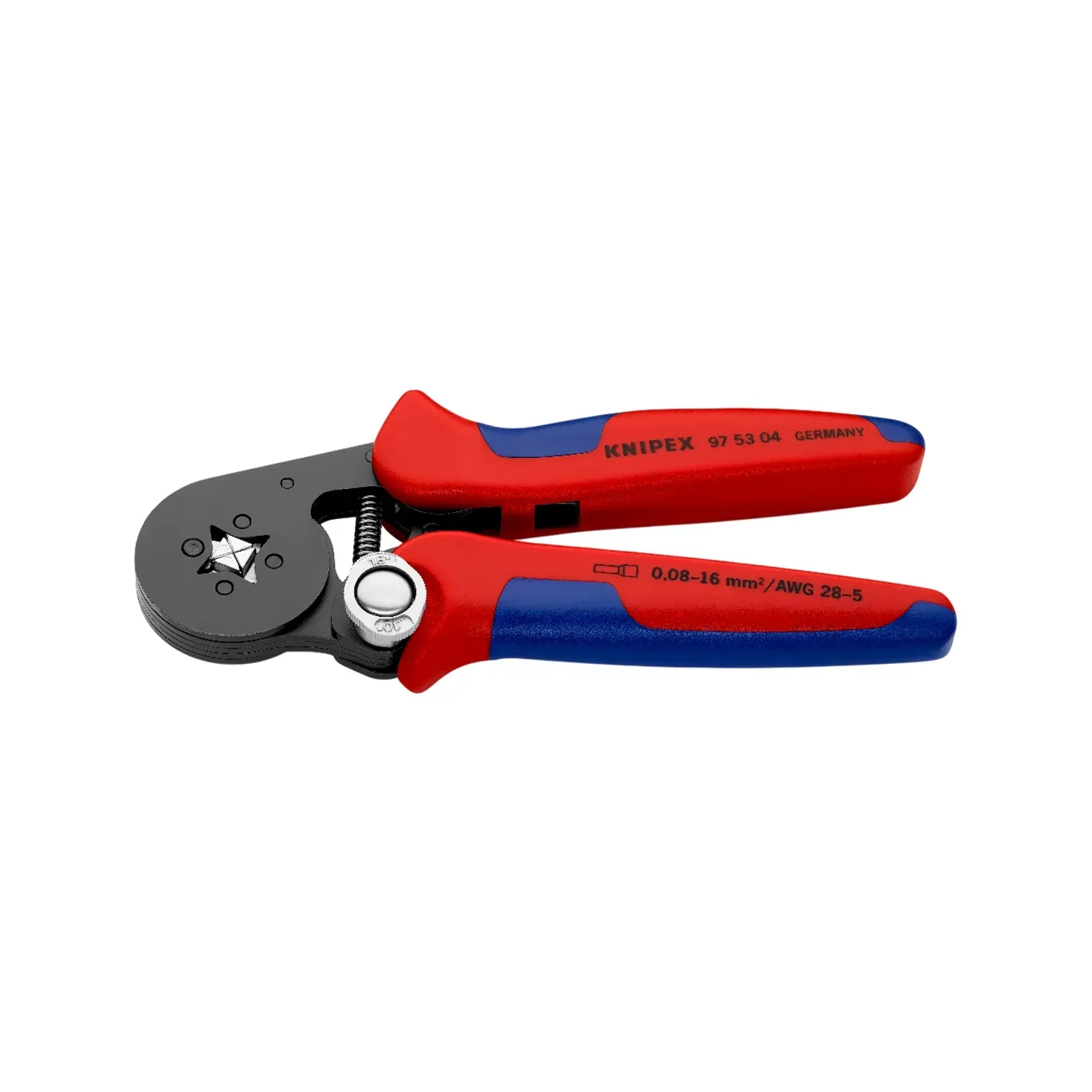 Knipex Ferule Crimper 0.08 - 16mm² shown with ergonomic handles and lateral access