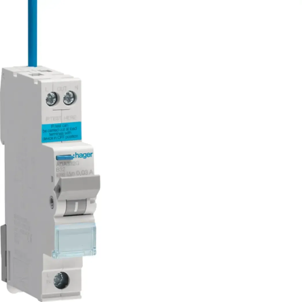 ADA332G - Rcbo 1P+N 32A 6KA 30MA B Curve A Rated 1 Mod Hager