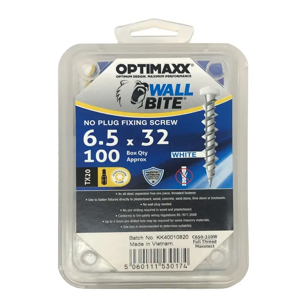 C650320W - Optimaxx Wallbite Masonary Screws White 6.5 x 32mm C650320W