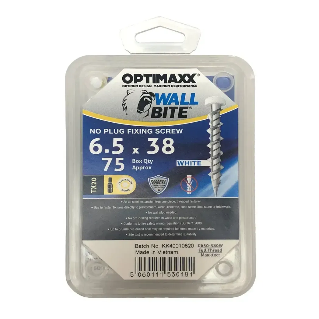 C650380W - Optimaxx Wallbite Masonary Screws White 6.5 x 38mm C650380W