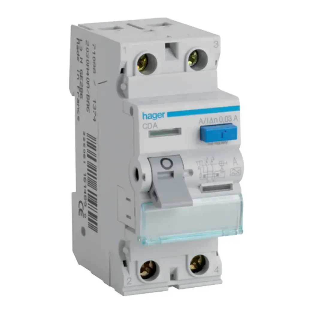 CDA263U - Hager 2 Pole 63 Amp 30mA A Class RCD / RCCB CDA263U