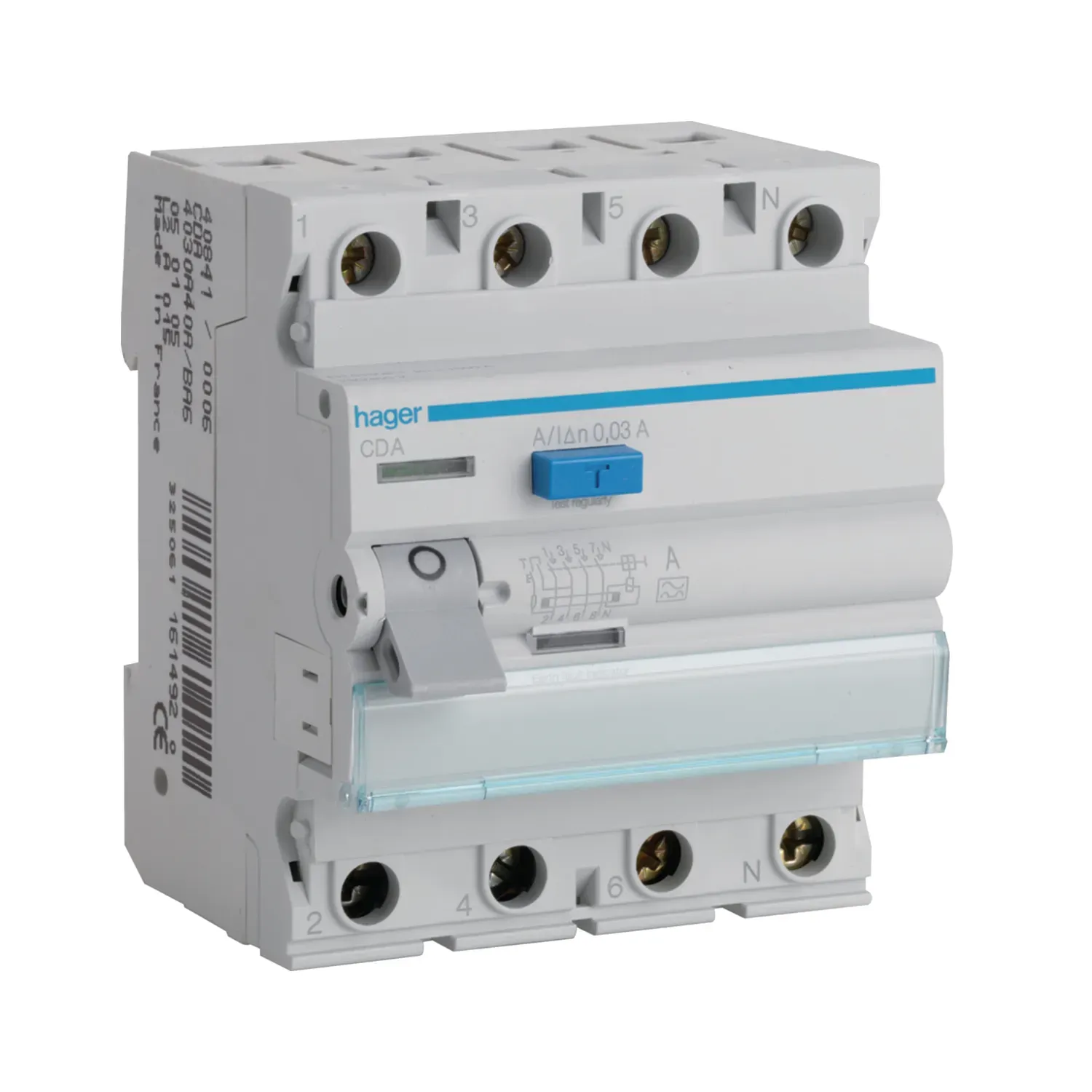 Hager 63A 4P 30mA Type A RCCB 6kA IP20 230-400V 4 Module