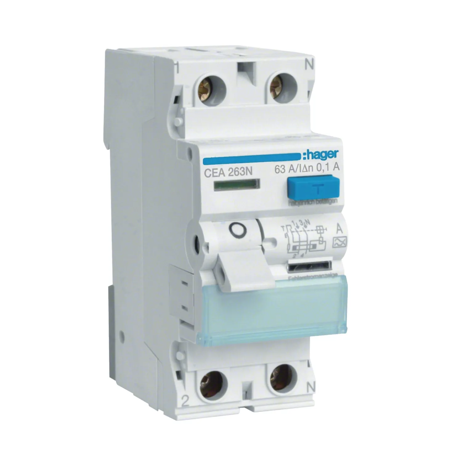 Hager CEA263N 63A 2P RCD 100mA Type A 6kA - 230V