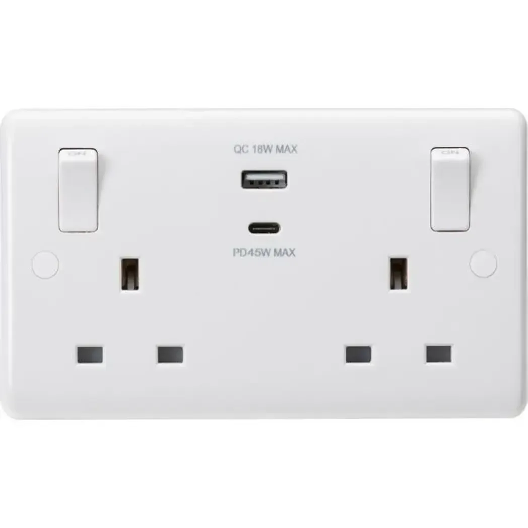 CU9003 - Knightsbridge 2g 13a Switched Socket Dual USB (A+C) QC 18w