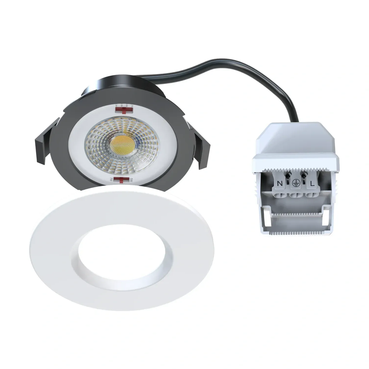 DL190B-FW downlighter, 5-7W, Cut-out 65-78mm, white trim, CCT