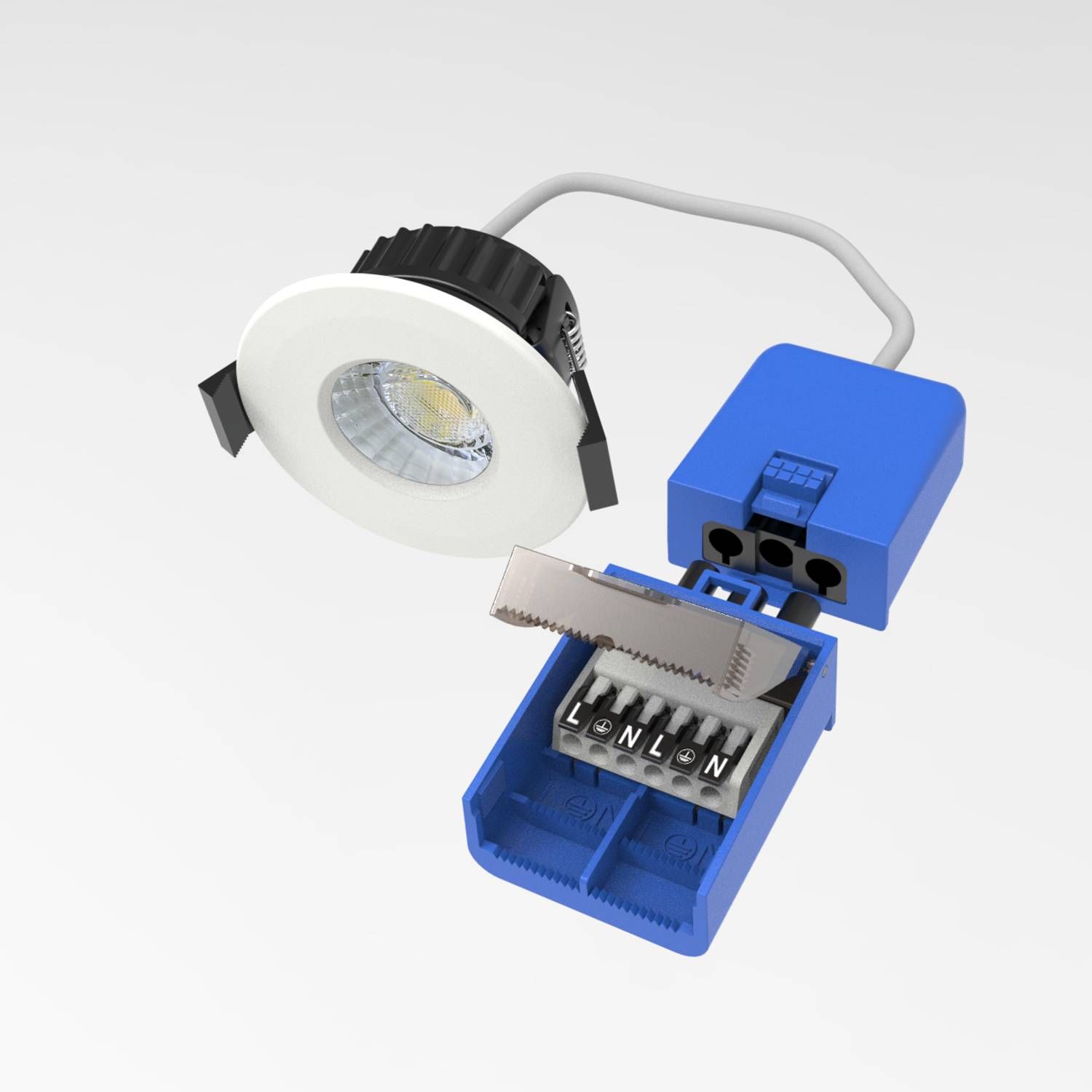 DL98E 8W CCT Downlighter front-view with accessories