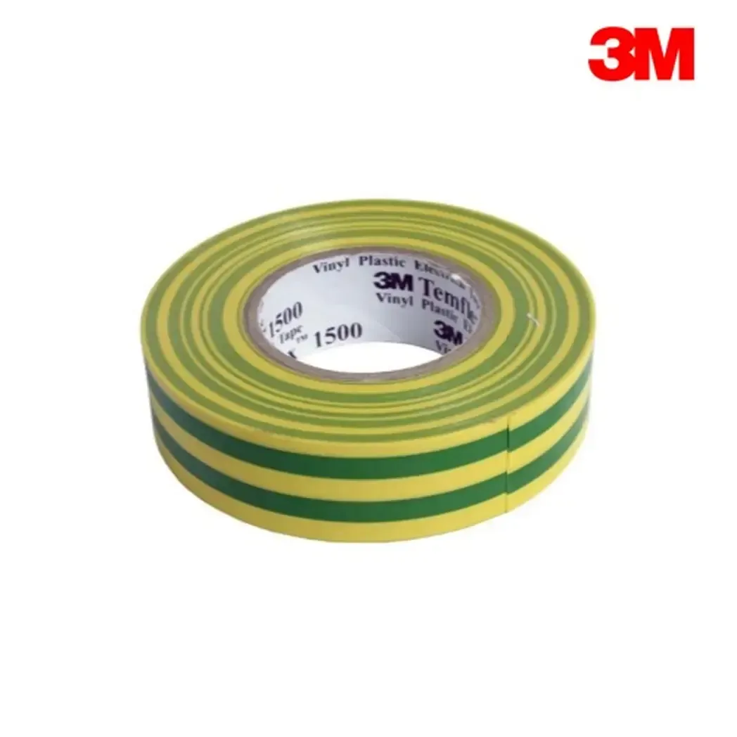 EARTHINTAPE - 3M Temflex 1500 Green/Yellow Earth PVC Electrical Insulation Tape 20m