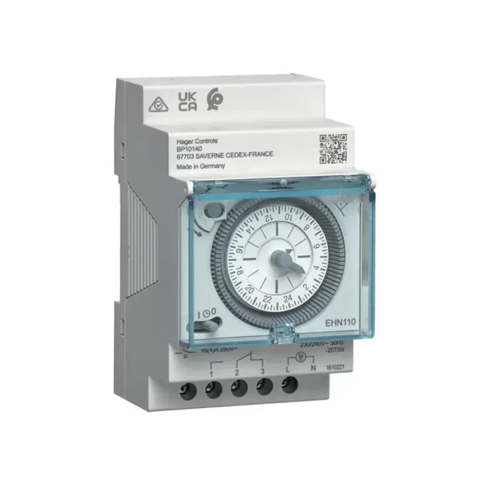 EHN110 daily time switch with Din-Rail mounting and changeover contact.