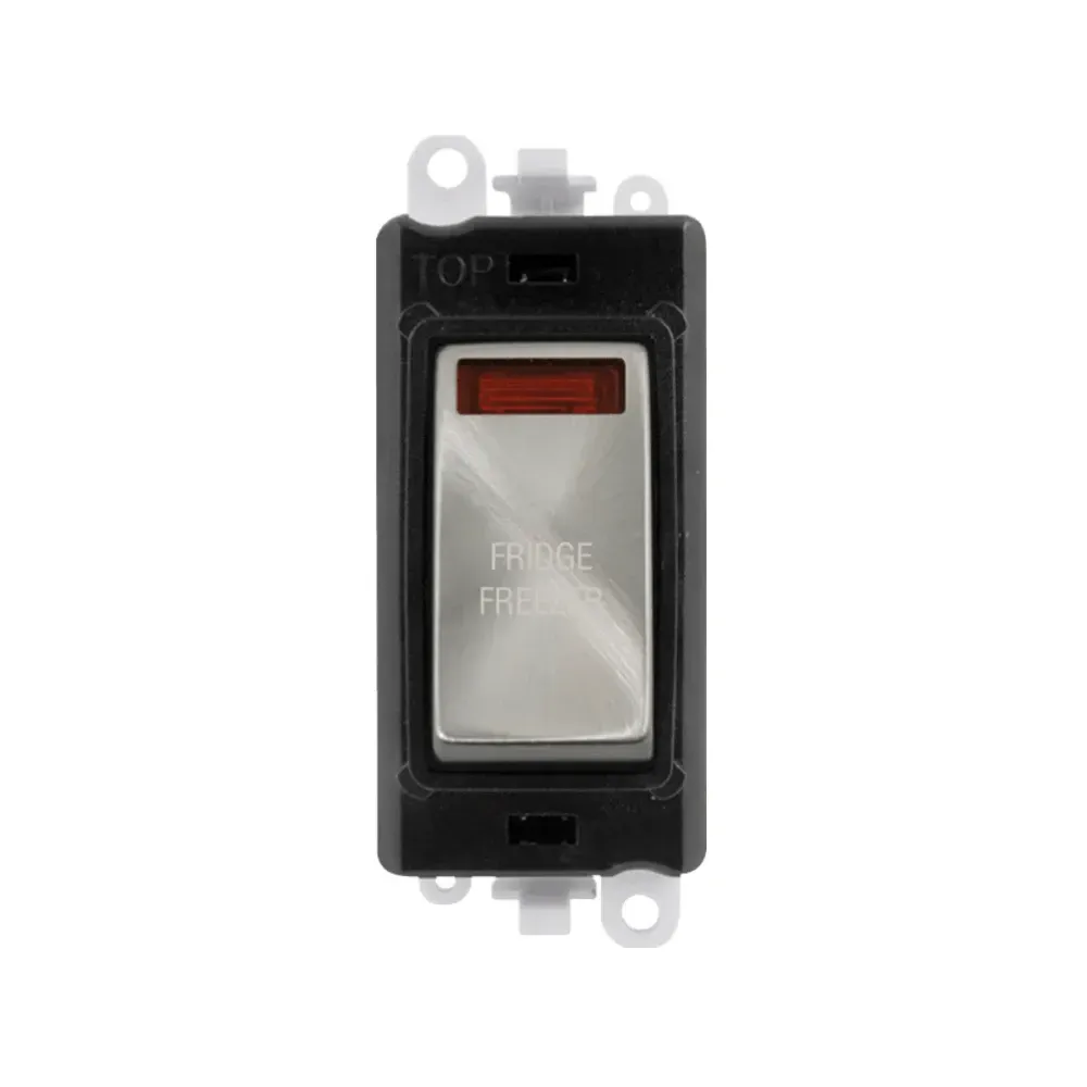 Click GridPro 20A Double Pole Switch Module, 2-Way, Neon, Fridge-Freezer, Satin Chrome