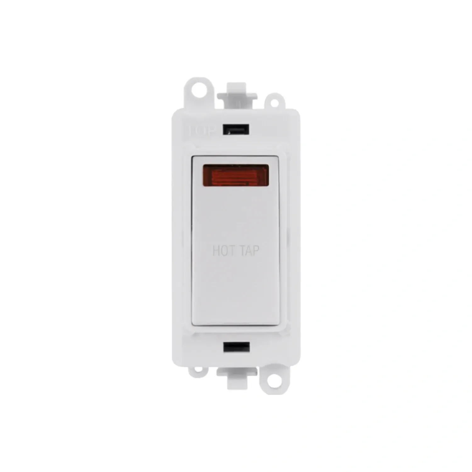 Click GridPro 20A DP switch with neon indicator in Polar White, Hot Tap engraving