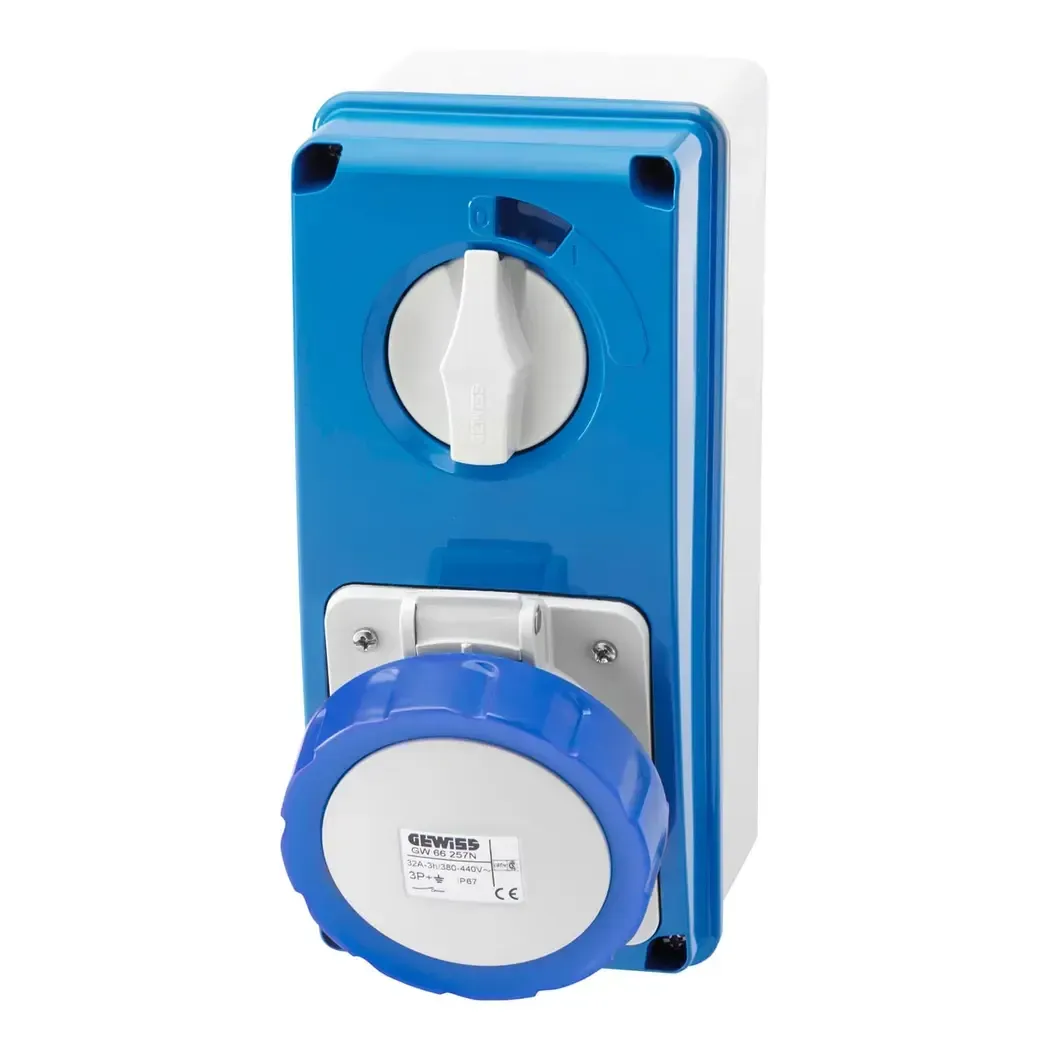 GW66204N - Gewiss 220V 3-Pin 16A Vertical Socket IP67