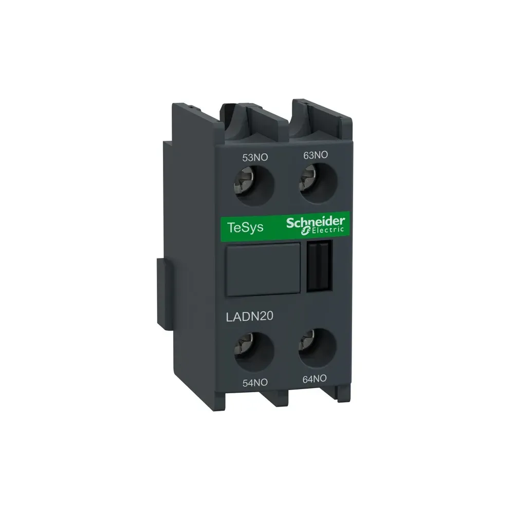 Schneider LADN20 auxiliary contact block 2NO front view