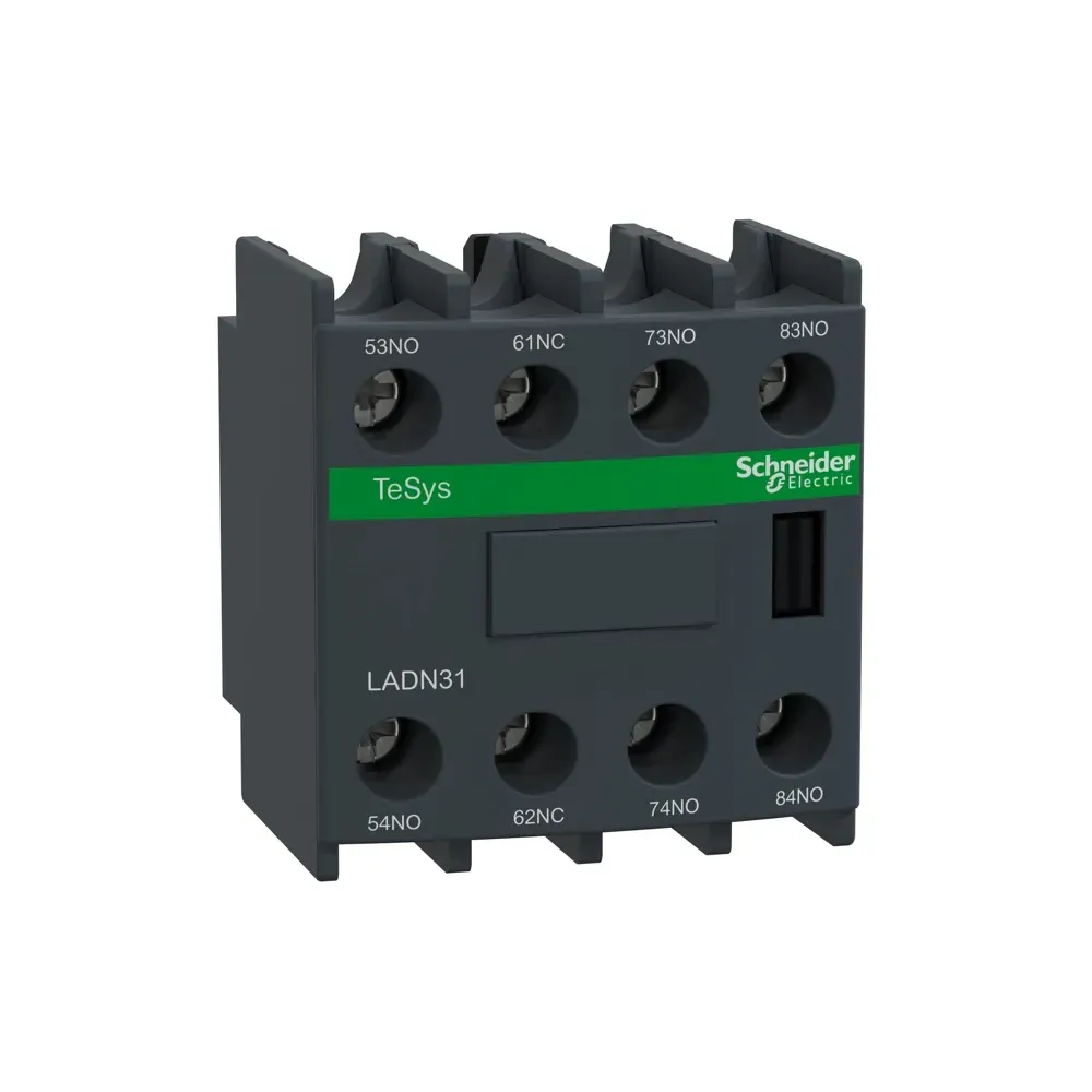 Schneider LADN31 auxiliary contact block 3NO+1NC front view