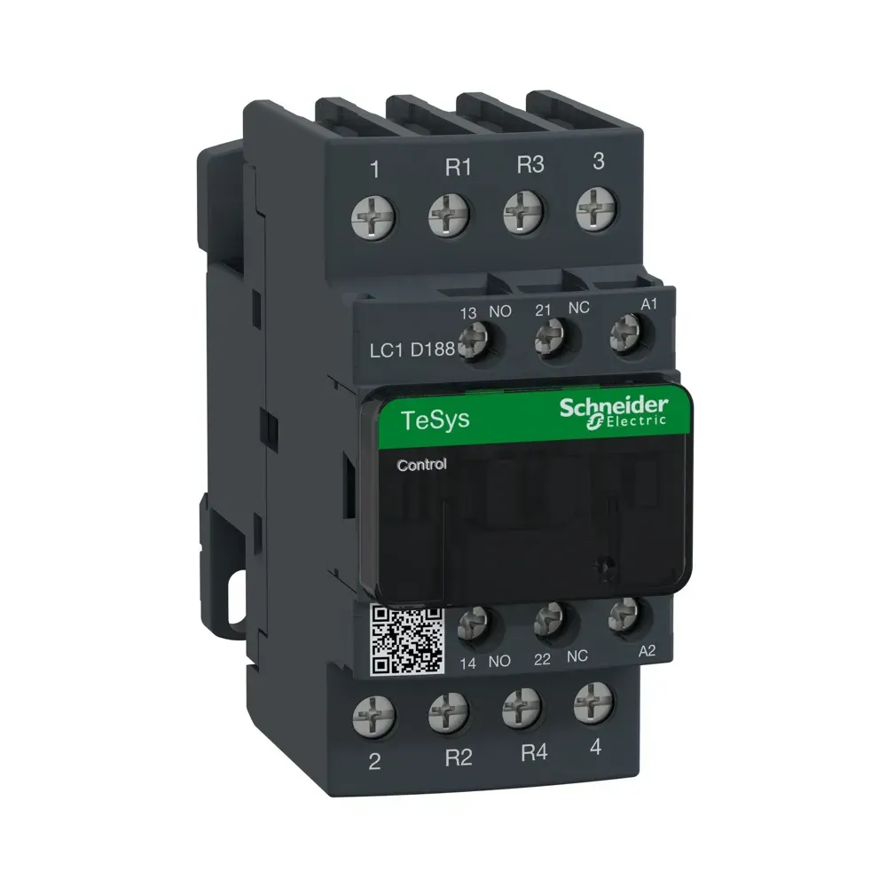 Front view of Schneider TeSys D 32A 4P contactor LC1D188F7