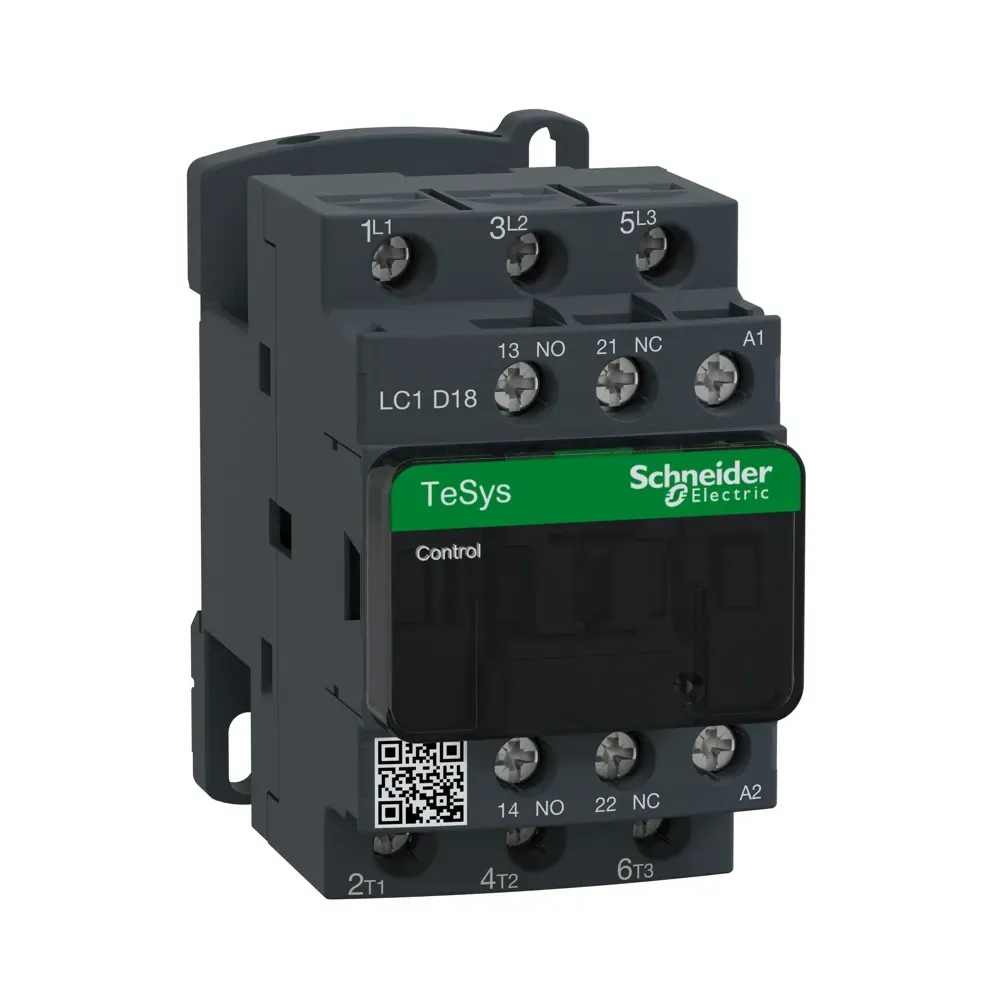 Front view of Schneider TeSys D 18A 3P contactor LC1D18V7