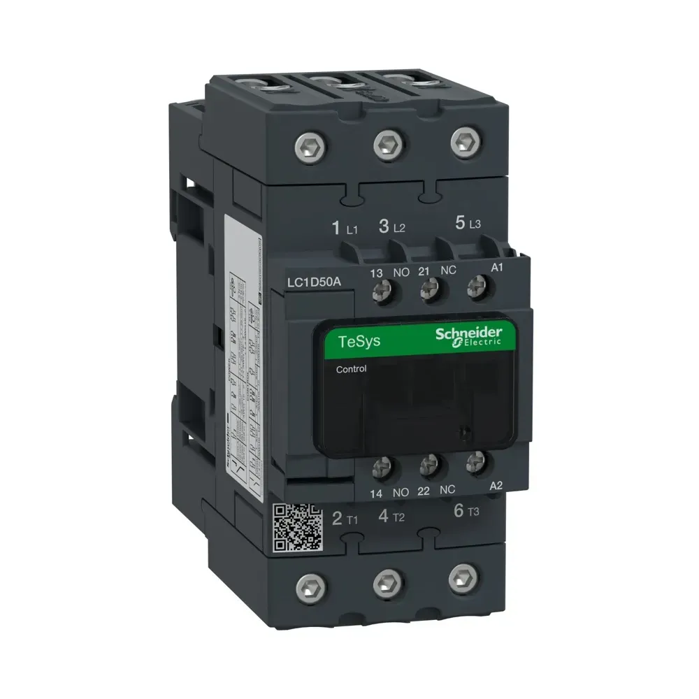 Front view of Schneider TeSys D LC1D50AP7 3P 50A contactor
