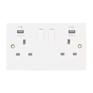 LG9098USB - Selectric 13A Switched Socket 2 Gang, USB Type A 1.0A and Type A 2.1A