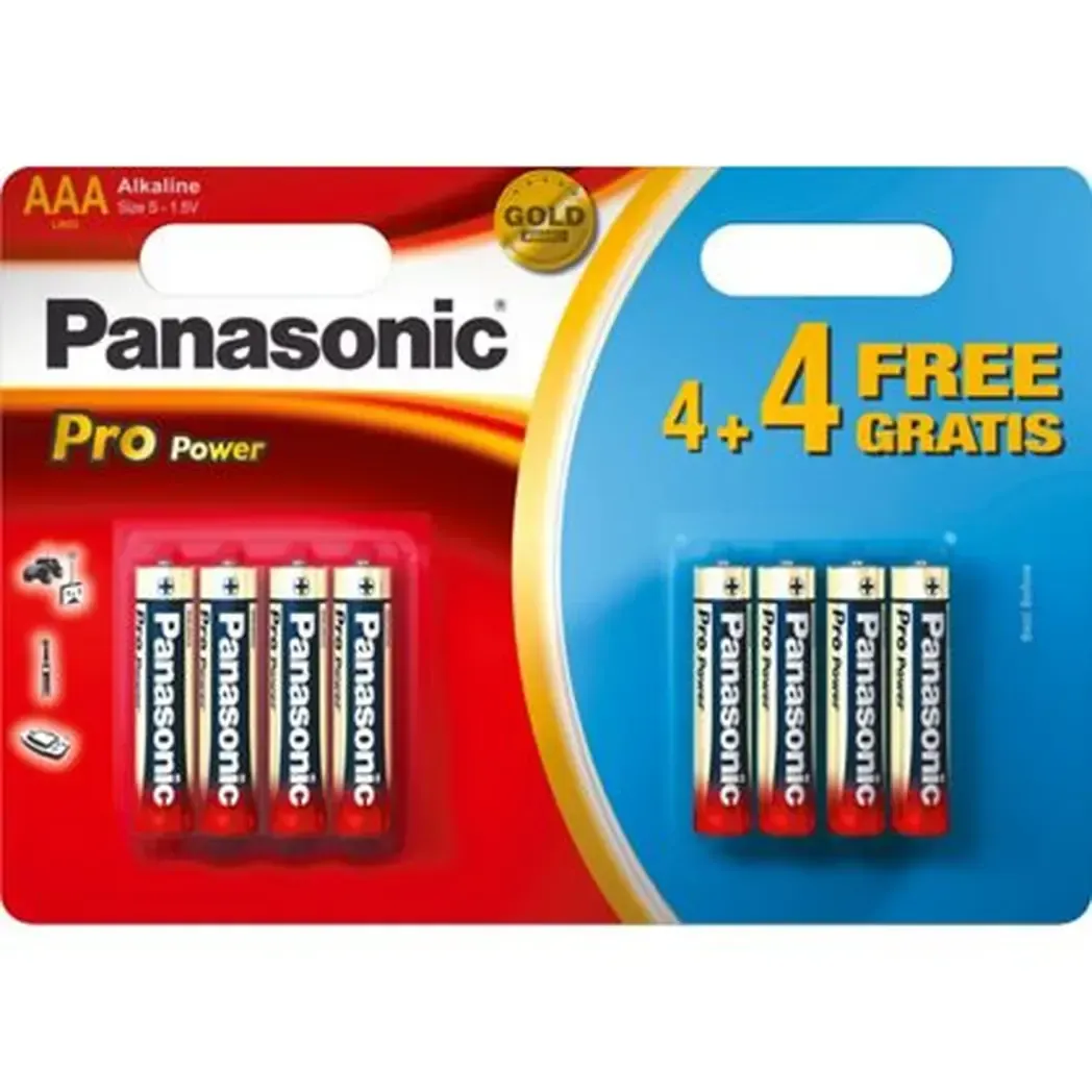 LR03X8WB - Panasonic Propower 1.5v AAA Alkaline Batteries - 4 Pack + 4 Free