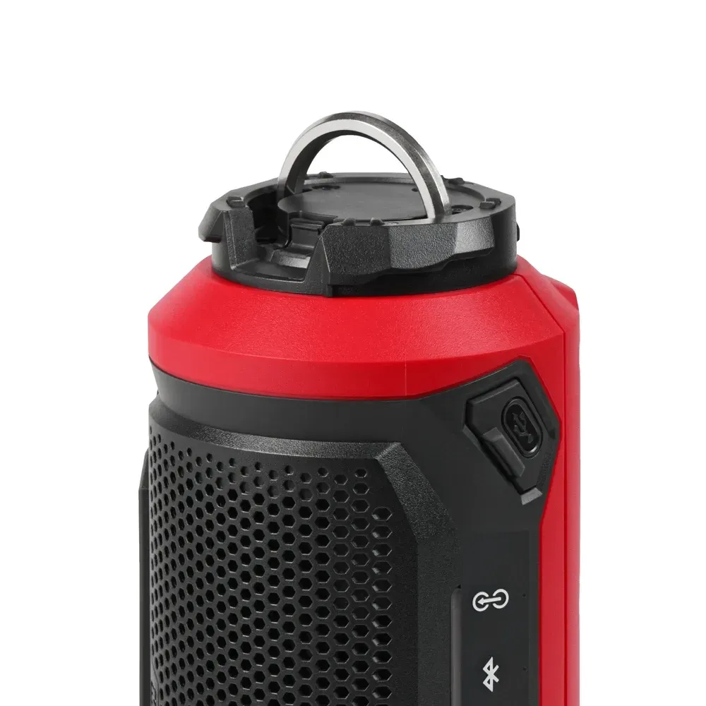 Close-up of Milwaukee M12 speaker's hanging capability