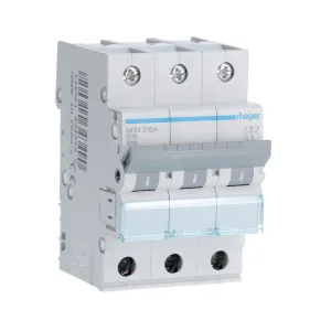 Hager MBN316A 3P 16A B-Curve 6kA MCB - 230/400V 3 Module