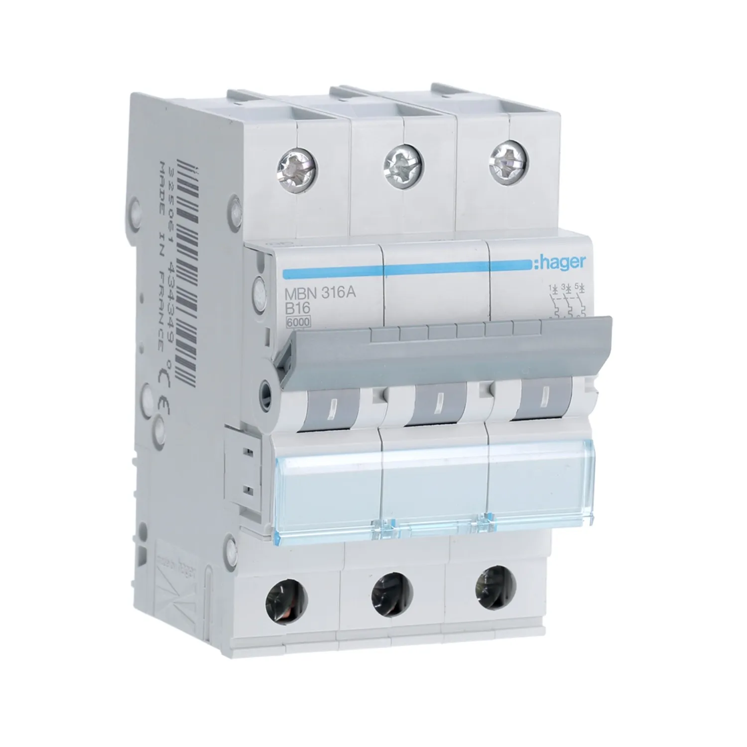 Hager MBN316A 3P 16A B-Curve 6kA MCB - 230/400V 3 Module