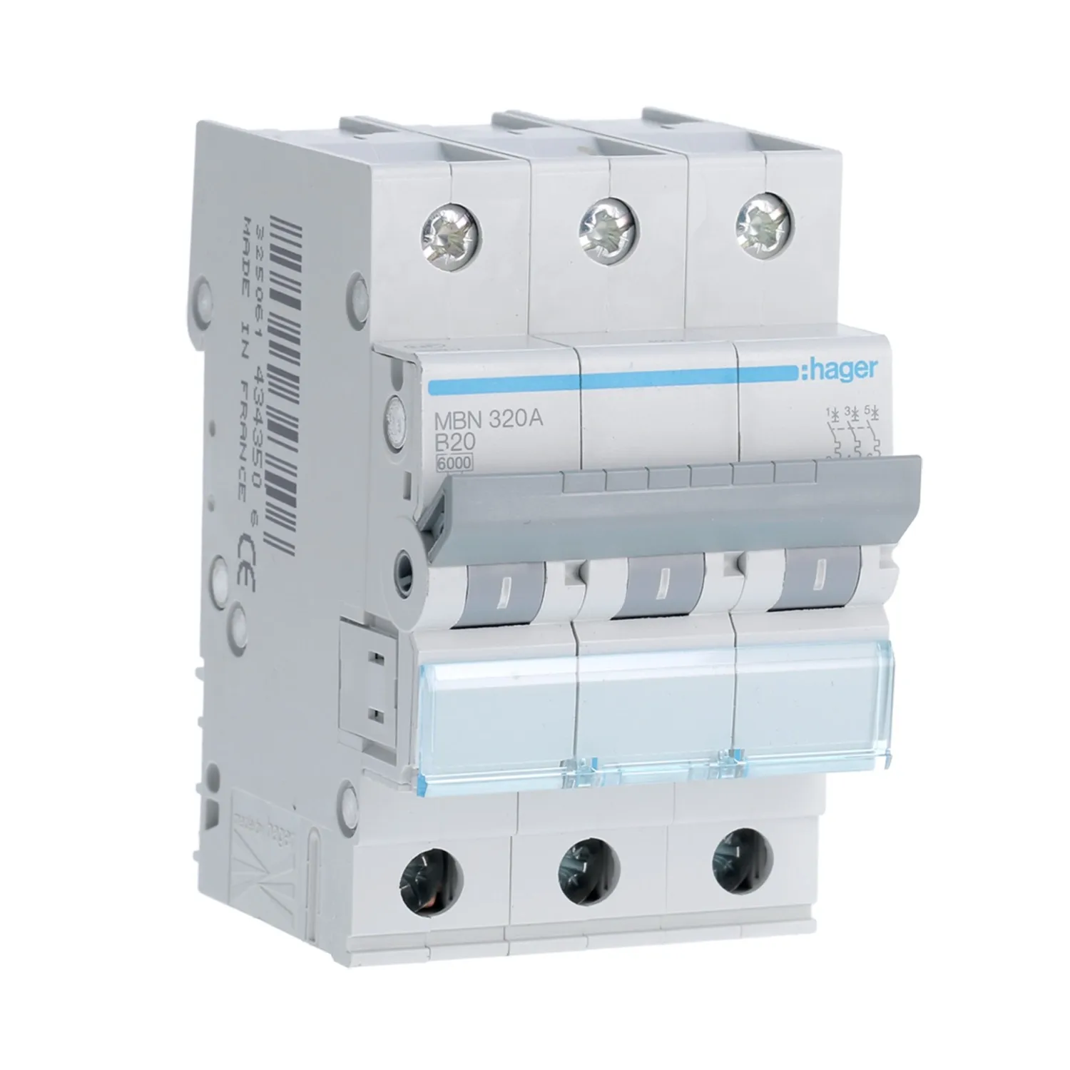 Hager MBN320A 20A 3P B-Curve MCB 6kA 3-Module