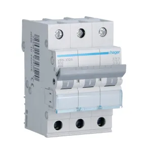 Hager MBN332A 32A 3P B-Curve MCB 6kA 3-Module DIN Rail