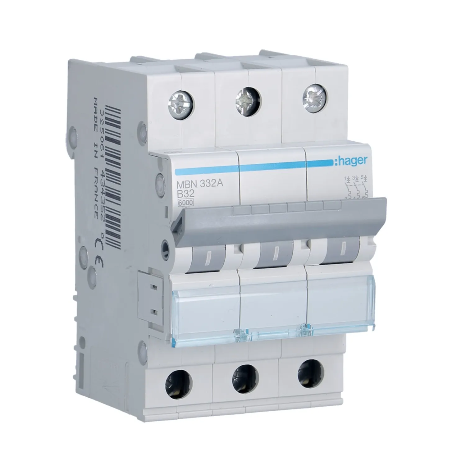 Hager MBN332A 32A 3P B-Curve MCB 6kA 3-Module DIN Rail